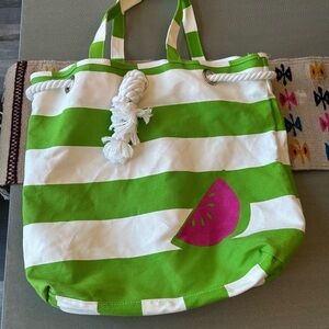 GUC Barnes & Noble Green and White Striped Tote Bag(some scuffs)